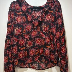 PAIGE sheer Floral Black and Red blouse